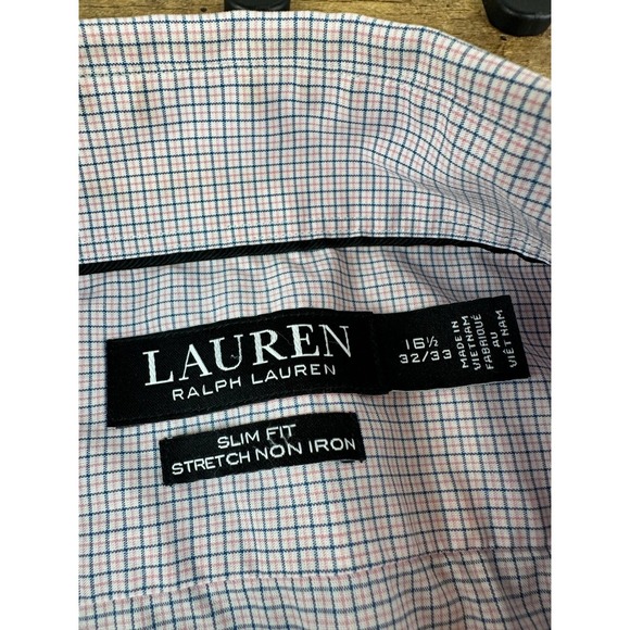 Lauren Black Label Slim‎ Fit Non Iron Dress Shirt Mens 16.5 Checkered - Picture 3 of 5
